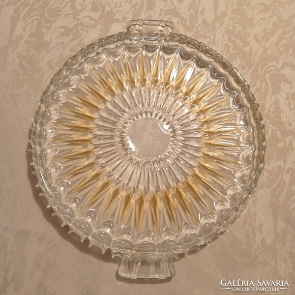 Walther Glas ólomkristály üveg tortatál, kínáló,  28,5 cm átmérőjű + a füle