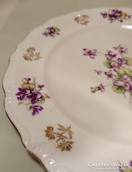 Antique violet Bavarian porcelain cake serving bowl, 25.5 cm in diameter