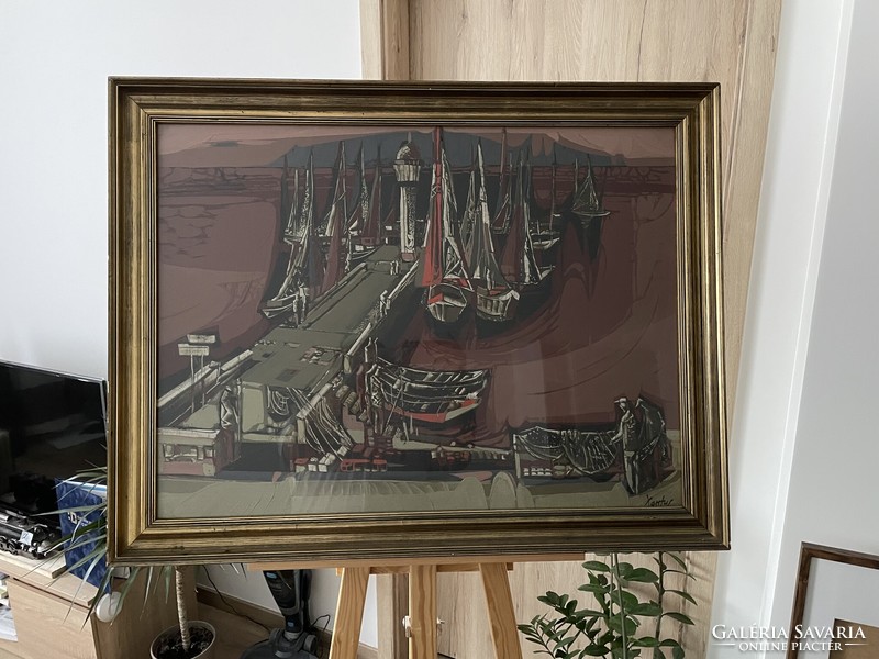 Special, glazed! Gyula Xantus - dawn pier 60x80 cm