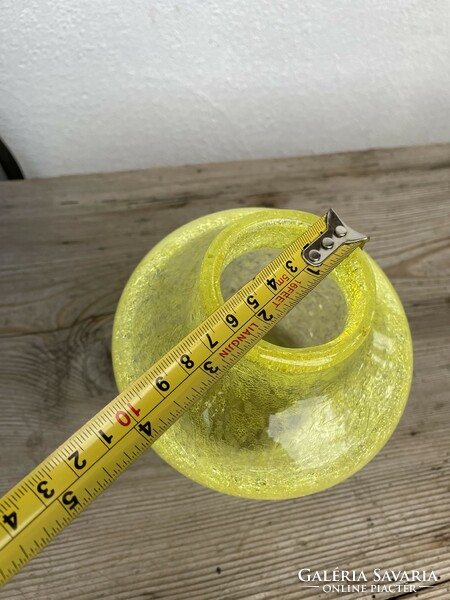 Retro citromsárga sárga váza repesztett Gyönyörű  Fátyolüveg fátyol karcagi berekfürdői üveg