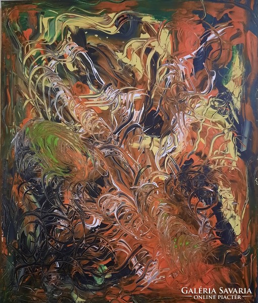 ZSM Absztrakt festmény, 50cm/60 cm vászon, akril, festőkés, Színek keringője
