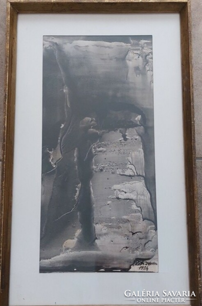 (K) Róth István absztrakt díjazott festménye 38,5x65 cm kerettel