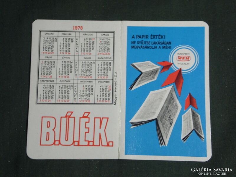Kártyanaptár,MÉH hulladékhasznosító vállalat,grafikai rajzos,reklám, 1978 ,   (2)