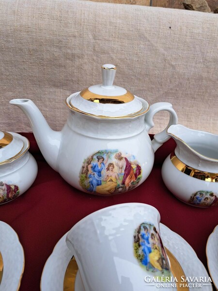 Gyönyörű Thun Czechoslovakia jelenetes teáskészlet porcelán tea csésze