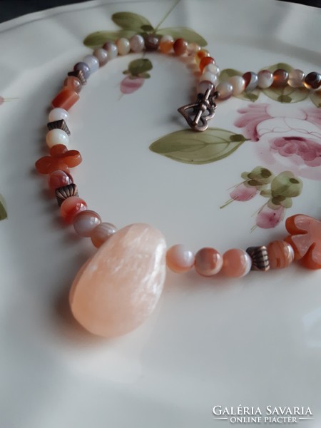 Beautiful orange selenite necklace with agate beads and aventurine spacers.