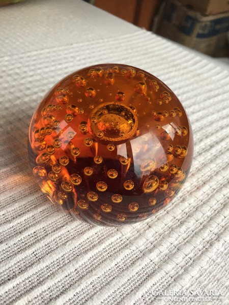 Murano or Czech wonderful glass letter weight - orange or antique gold depending on the light (m128)