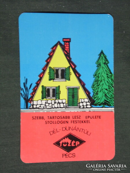 Card calendar, tüzep building material company Pécs, graphic artist, holiday home, cottage, 1978, (2)