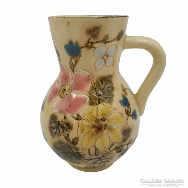 Zsolnay antik kis füles váza virágokkal M01005