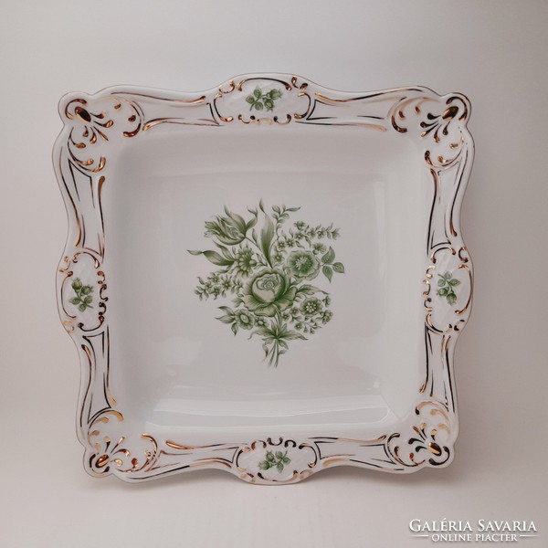 Hollóházi porcelán barokk virágcsokros tál, nagyméretű,  30 cm
