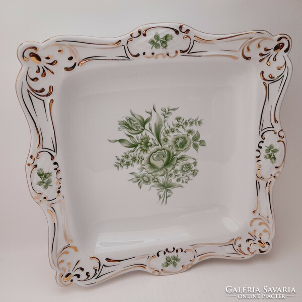 Hollóházi porcelán barokk virágcsokros tál, nagyméretű,  30 cm