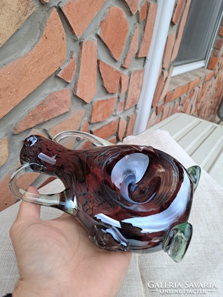 Gyönyörű 20.5 cm magas szakított üveg váza Gyűjtői mid-century modern  lakásdekoráció hagyaték