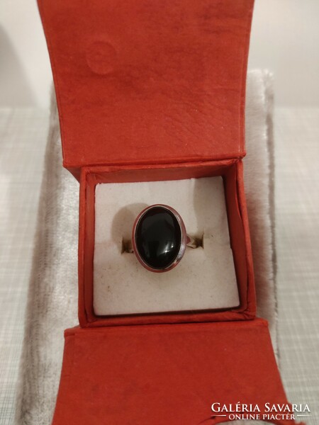 Large silver ring with onyx stones