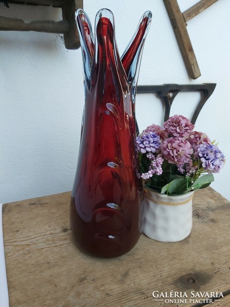 Beautiful bohemia? Czech? Murano? Glass vase collector's mid-century modern home decoration heirloom