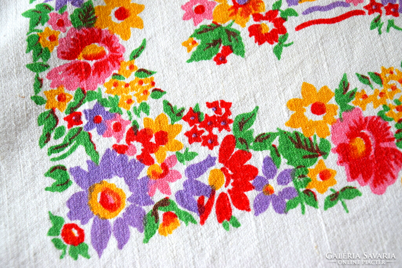 Old never used folk painted tablecloth linen linen tablecloth tablecloth 129 x 117