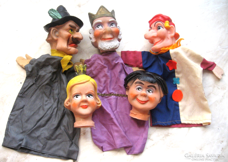 5 old rubber puppet dolls, glove puppet figure