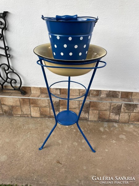 Blue and white polka dot washstand set washstand enamelled washstand bucket enameled heirloom