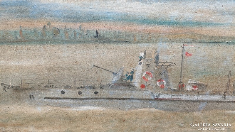 Oil-on-canvas painting of a warship with Gömör mark