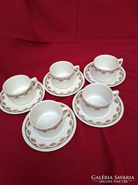 A set of 5 Zsolnay pink teacups in a rare shape, porcelain cups