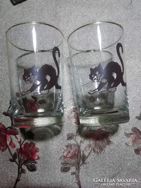 Cat glass glass 2 pcs retro