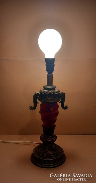 Piros üveg asztali lámpa ALKUDHATÓ szecessziós