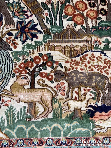 Édenkert - ÉLETFA mintázatú Tabriz selyem-gyapjú iráni kézi szőnyeg