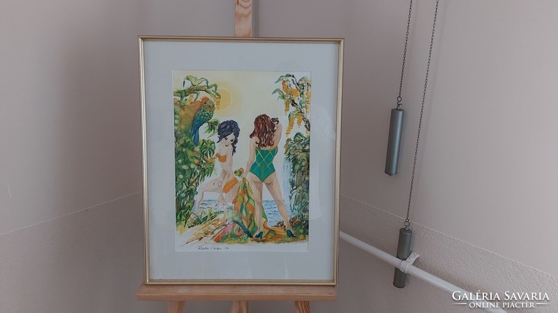 (K) Szép akvarell festmény bécsi galériából 49x62 cm kerettel