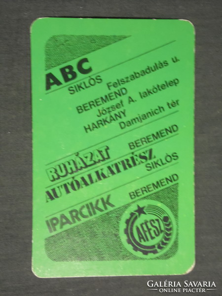 Card calendar, áfés shops, abc, industrial goods, clothing, fashion, skilós, Beremend, Harkány, 1979, (2)