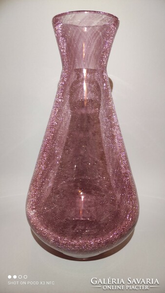 Nagy öblös repesztett karcagi üveg váza ritka ametiszt színben gyűjtői