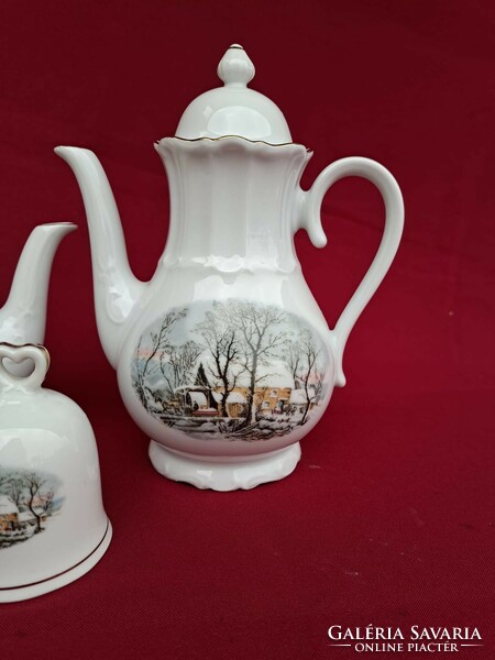 Crown-Bavaria Germany porcelán kávéskannák és csengő téli motívum