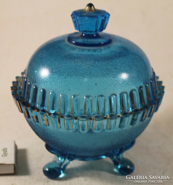 Antik kék üveg cukortartó