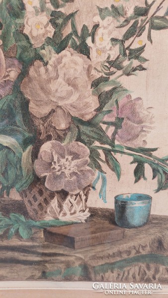 József Csáki-Maronyák color etching floral still life
