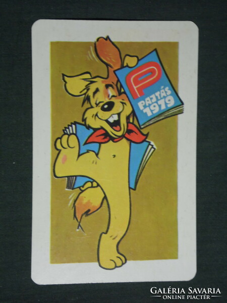 Kártyanaptár,Pajtás ifjúsági,úttörő magazin,újság,grafikai rajzos, kutya,1979 ,   (2)