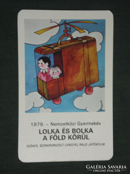 Kártyanaptár, MOKÉP mozi, Lolka és Bolka a föld körül rajzfilm,1979 ,   (2)