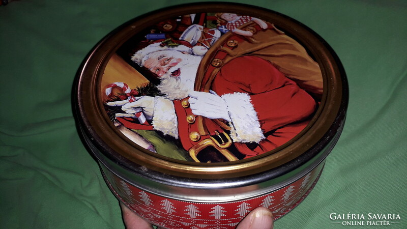 Retro circular metal plate cookie gift box with lid Santa Claus - Christmas 19 x 9 cm as shown in the pictures