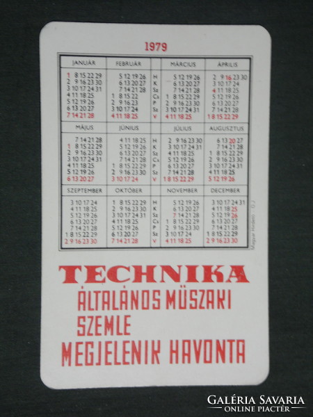 Kártyanaptár, Technika magazin,újság, modell autó,reklám figura,1979 ,   (2)
