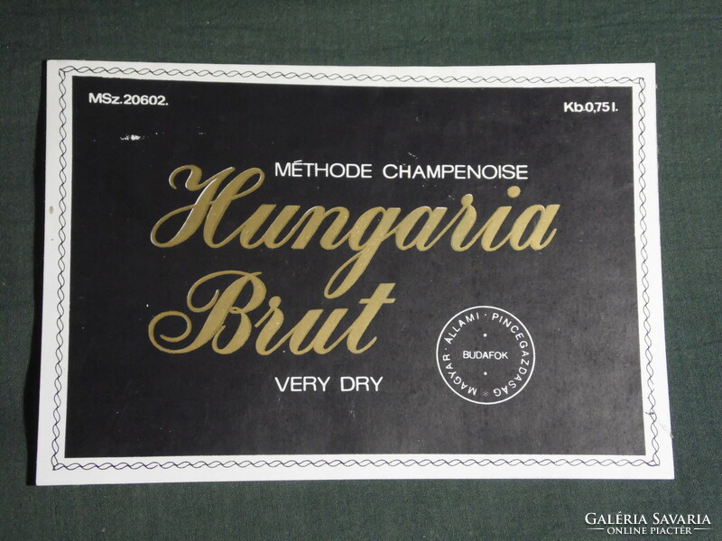 Wine champagne label, Budafok winery, wine farm, Hungarian brut champagne 0.75 L.