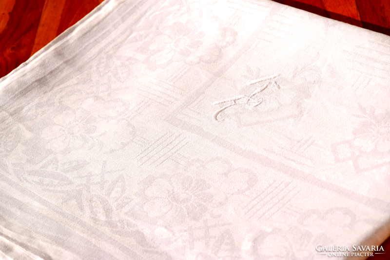 Régi Hatalmas Ünnepi RITKA damaszt virág mintás asztalterítő terítő abrosz KA Monogram 200 x 150 cm
