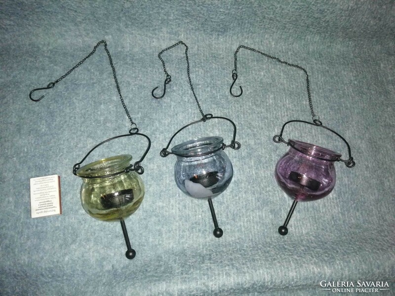 Three glass hanging candle holders (a3)