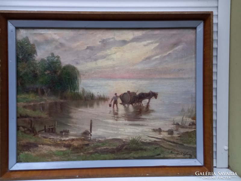 Benedek  György   Vízhordás a Balatonnál  olaj-vászon