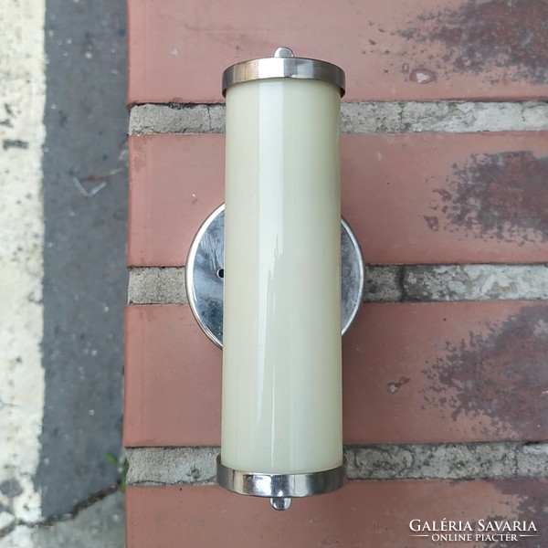 Bauhaus - art deco nickel-plated wall tube lamp renovated - cream-colored cylinder shade