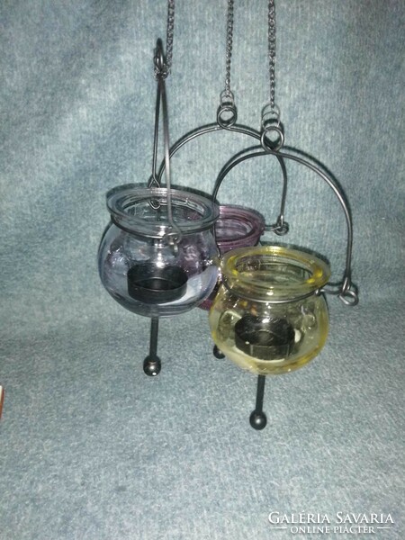 Three glass hanging candle holders (a3)