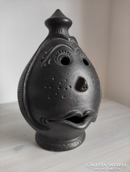 Sárospataki fekete tojás fej portré kerámia szobor