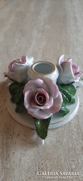 Herendi porcelán, rózsás gyretyatartó