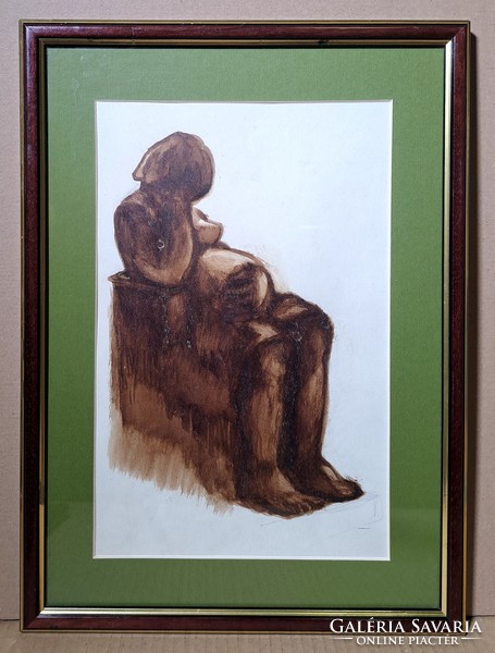 Hamza Tibor (1908-1972): Barabás Edit Anya szobra (diófapác) festmény egy szoborról