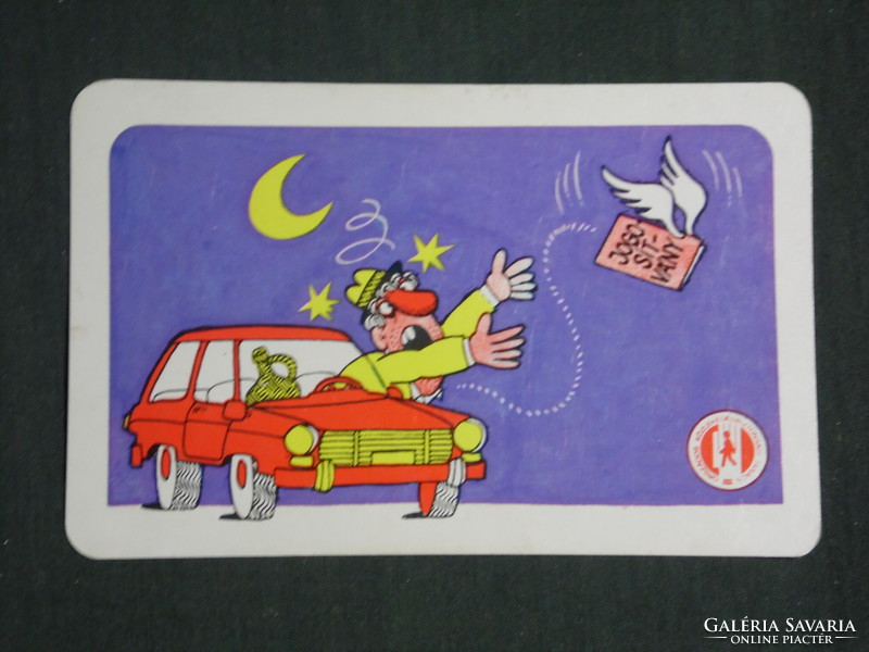 Kártyanaptár, Közlekedésbiztonsági tanács, grafikai rajzos,humoros, 1980 ,   (2)