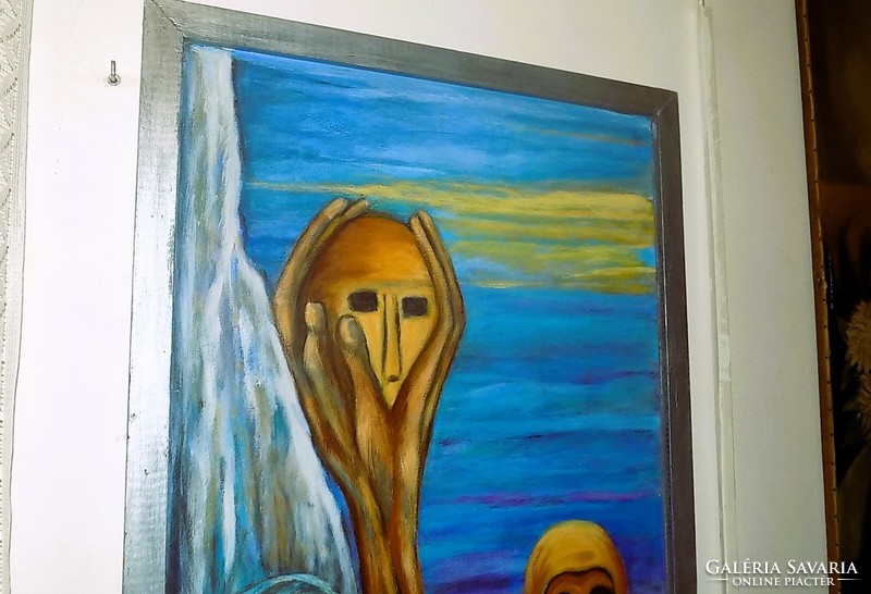 Large, surrealist painting, signed in the lower right corner