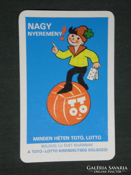 Kártyanaptár, totó Lottó szerencsejáték, grafikai rajzos,reklám figura, 1980 ,   (2)