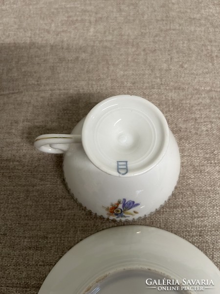 Alt Wien Sárga - Arany Jelenetes Gyönyörű Porcelán Talpas Teás Csésze + Alátét A60