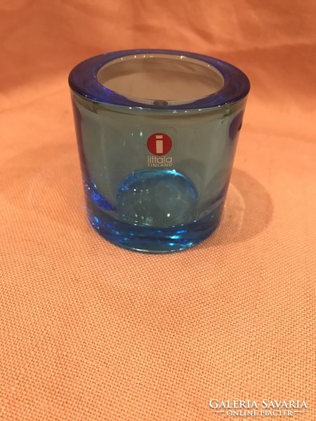 A finn IIttala üveg Marimekko kék  Kivi gyertyatartója
