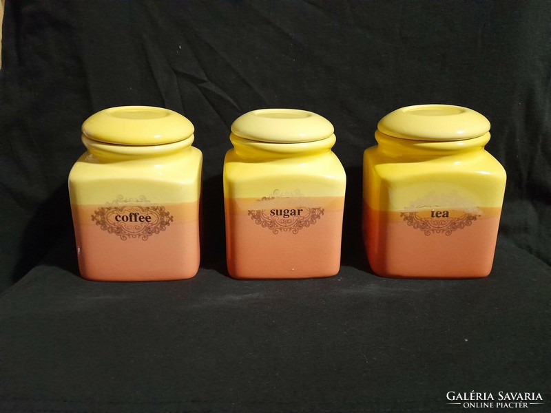 Kerámia cukor, kávé és teatartó készlet vidám narancssárga, citromsárga színekben